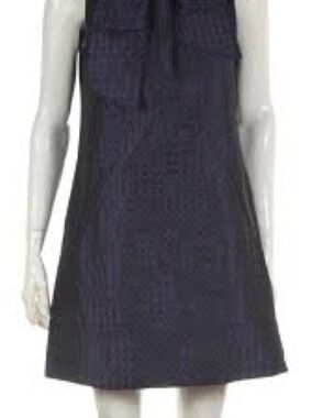 BCBG Navy Geometric Bow-Front Sleeveless Dress